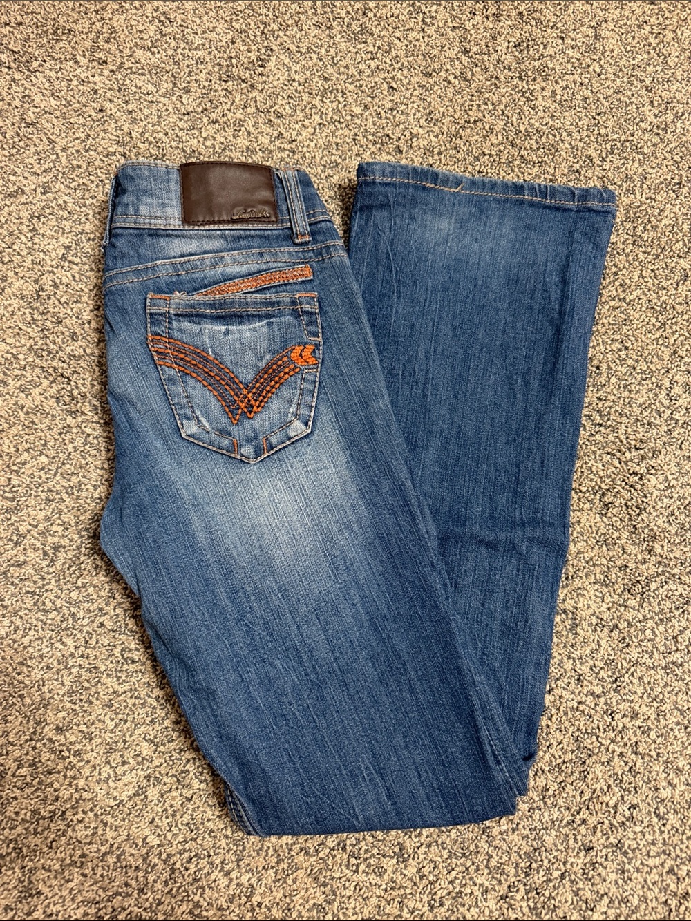 Rewind Women's Medium Blue Bootcut Jeans with Orange Pocket Stitching